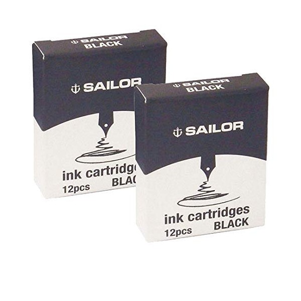 13-0404-120 Sailor Fountain Pen Cartridge Ink, Black, Pack of 12 x [2 Boxes]