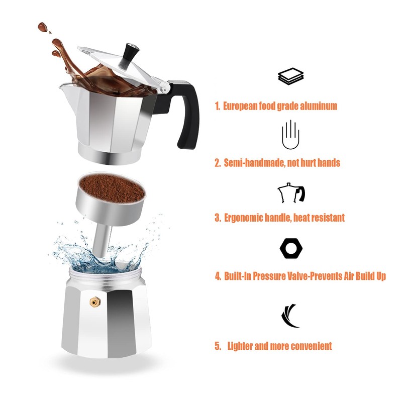 MVPLUE Classic Stovetop Espresso Maker 6 Cup ，Moka Pot Aluminum