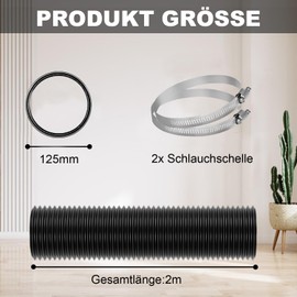 TEOV Exhaust Hose Diameter 125 mm Length 2 m PVC Aluminium Pipe Flex Hose Exhaust Hose with 2 Hose Clips Stainless Steel for Mobile Air Conditioning Extractor Fan Extractor Hood Ventilation System