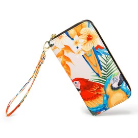 LOVESHE Women wallet RFID Blocking Purse Credit Card Clutch Zip Around Phone Clutch Large Travel Purse Wristlet Bohemian(Parrot)