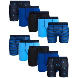 U.S. Polo Assn. Men's Boxer Briefs - 10 Pack Moisture Wicking Performance Underwear Boxers with No Fly Pouch (Sizes: S-XL), Size Large, Print/Blues/Black/Stripes