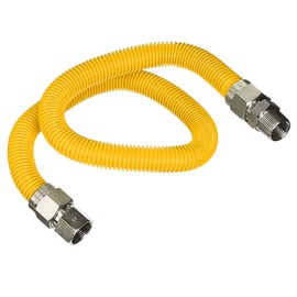 HIGHCRAFT Gas Line Hose 1/2'' O.D. x 24'' Length with 1/2 in. MIP Fitting, Yellow Coated Stainless Steel Flexible Connector