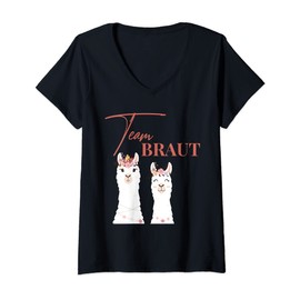 Women's Team Bride Lama Alpaca JGA Engagement T-Shirt with V-Neck