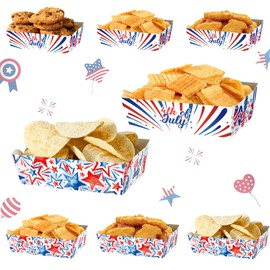Yoqipati 4th of July Paper Food Trays 24pcs Patriotic Red White Blue Disposable Snack Candy Holder Trays For Independence Day Theme Party Decorations