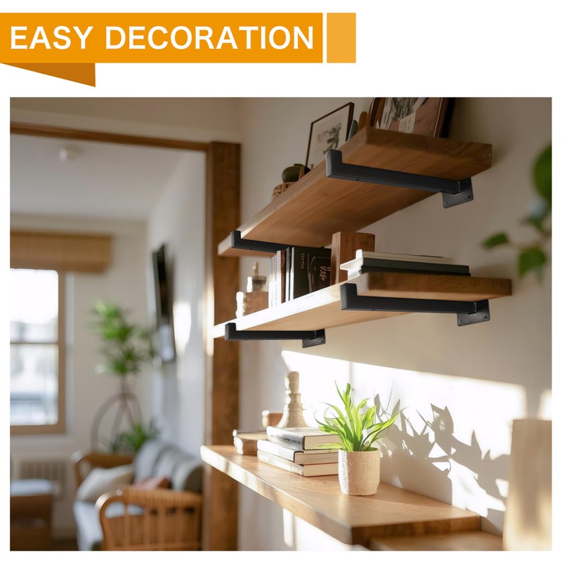EZYDECOR Shelf Bracket 4 Inch Black Shelf Brackets Wall Mounted