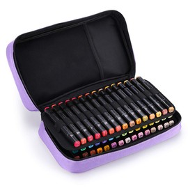 BTSKY Estuche de transporte para marcadores de arte, organizador de pintalabios, 60 ranuras, lona con cierre, para marcadores táctiles de espectro negro, marcadores Sharpie, solo portafolios vacía (morado)