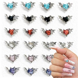 SHANRUN 24 Pcs Bats Nail Charms Decor Silver Multicolor Rhinestones Nail Charms for Acrylic Nails Alloy Nail Charms with Gem Sparkling Bats Nail Art Decoration for Press on Nails DIY Design