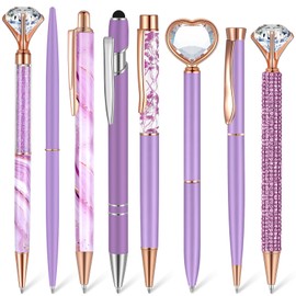 Supervitae 8 Pcs Purple Ballpoint Pen Women School Stationery Gifts Journaling Liquid Sand Glitter Black Ink Pens Bridal Shower Gifts for Wedding Office Desk Supplies