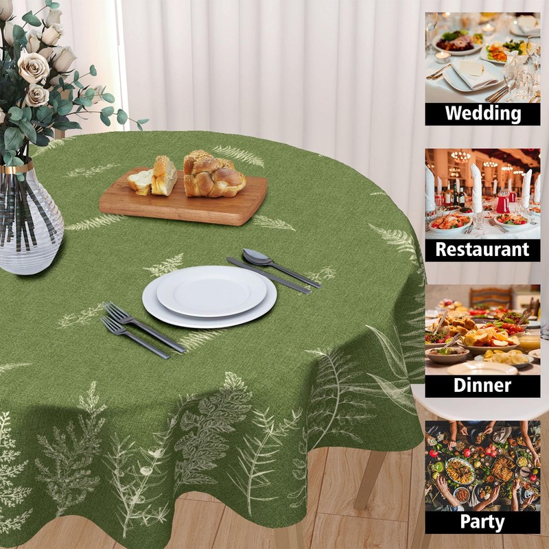 Kawani Spring Summer Leaf Tablecloth Round 60 Inch Green Plant
