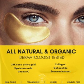(18 Pairs) All Natural Under Eye Patches & Masks Best Treatment for Bags & Puffiness, Wrinkles and Dark Circles 24K Gold, Anti Aging Collagen, Hya