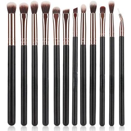 Eye Makeup Brushes 12pcs Rose Gold Eyeshadow Makeup Brushes Set with Soft Synthetic Hairs & Real Wood Handle for Eyeshadow, Eyebrow, Eyeliner, Blending(without bag) - Color: Rose Gold