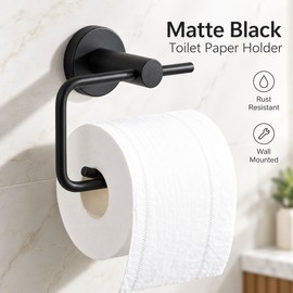 Matte Black Wall-Mounted Toilet Paper Holder – Metal Bathroom Roll Holder with No-Drill or Screw Installation