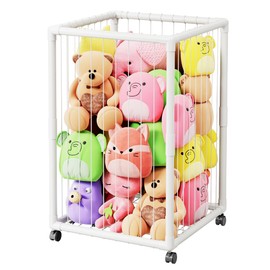 Zoxkoy Stuffed Animal Storage Organizer with Wheels – Space-Saving Large Zoo Cage – Sturdy PVC Tube Plush Toy Holder for Kids Room Playroom Nursery