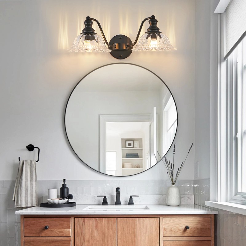 20 Inch 2-Light Vintage Bathroom Wall Sconce,Elegant Black Metal and