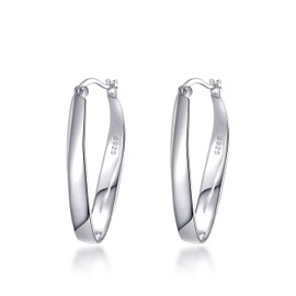 Sterling Silver Oval Hoop Earrings - 30mm, Sterling Silver, No Gemstone