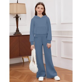 BAVADER Girls Clothes Size 6 Size 7 Solid Crop Tops Hoodie Clothing Sets 6t Girls Clothes Straight Leg Sweatpants Kids Clothes Girl 2 Piece Outfits with Pockets Fall Winter Spring Blue