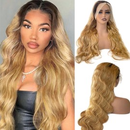 Ombre Body Wave Lace Front Wigs Human Hair for Black Women 24 Inch 13x4 1B27 Color Natural Black to Honey Blonde 13x4 HD Lace Frontal Glueless Real Human Hair Wig Pre Plucked Natural Bleached Knots