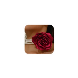 Statement Large Rose Flower Pearl Choker Necklace, Vintage Y2k Fabric Camellia Floral Layered Pearls Chain Necklaces for Women Aesthetic Jewelry Gifts (Red)