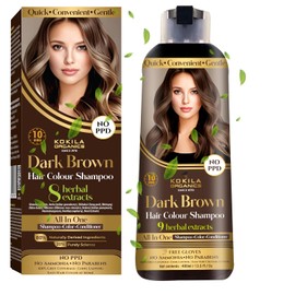 Kokila NO PPD Shampoo Hair Colour - Dark Brown 400ml for Women and Men | Natural Extracts | Colours Hair in 10 Minutes | Ammonia Free, Paraben Free - 10 Pair Free Gloves