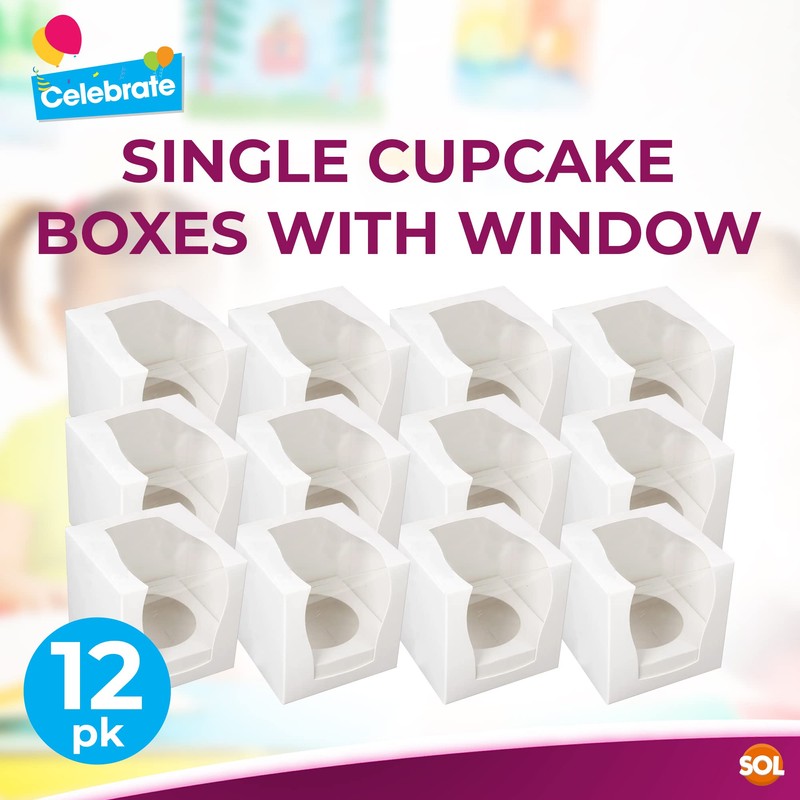 12pk White Cupcake Boxes Single | 9x9x9cm Single Cupcake Boxes