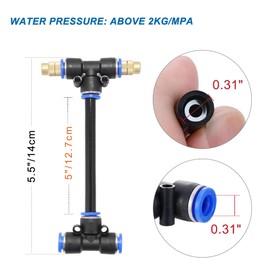 Mornajina 3Packs 2 Way Brass Misting Nozzles Tee with 4inch Built in Hose for Outdoor Cooling System, Adjustable 360° Rotation, Water Mister Nozzles Thread Sprayer 0.043" (1.1 mm)