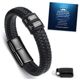 TERRISHE Partner Gift for Him Husband Boyfriend Valentine's Day Leather Bracelet Men with Engraving I Love You Anniversary Wedding Anniversary Gift for Dad (es), Stainless Steel