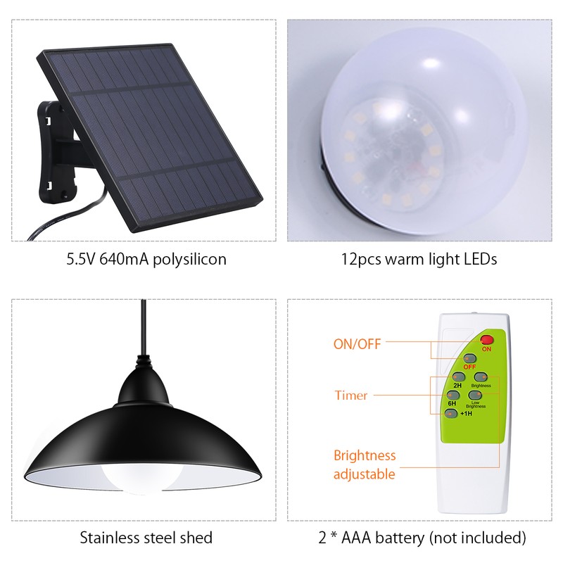 Tomshine Solar Pendants Light with Remote Control Brightness Adjustable 12