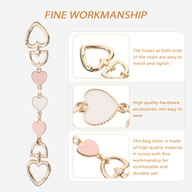 Purse Strap Extender Alloy Metal Heart Shape Handbag Chain Handles with Metal Buckles Short Bag Extender Chain for Handbag Purse Wallet Clutch Crafts Making Pink