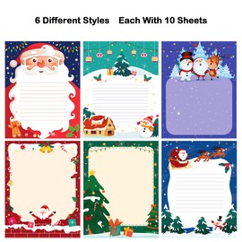 Qpout 60 Sheets Christmas Stationery Paper 8.5 x 11 Inch, 6 Style Christmas Letter Paper, Christmas Writing Paper for Winter Party New Year Holiday Notes Greeting Invitations
