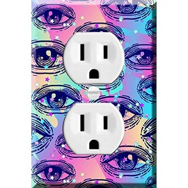 Single Duplex Outlet Cover Wall Plate - Psychedelic Eyes of Astrology, religion
