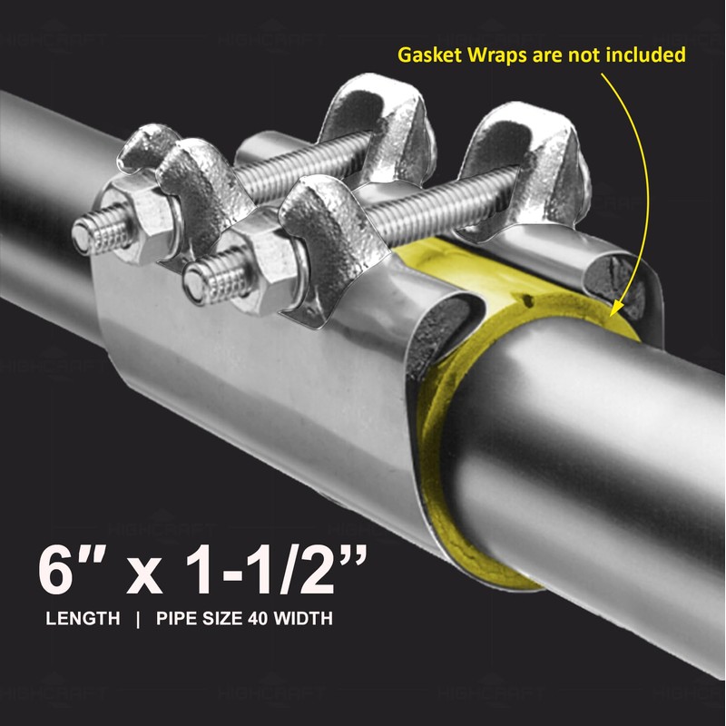 HIGHCRAFT 60150TTSD-5, Single Pipe Repair Clamp 1-1/2'', Double Bolt, 6”