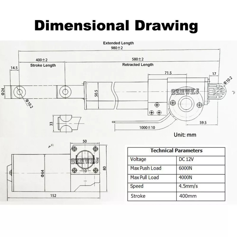 SZMWKJ 6000N 16" Linear Actuator&Contr