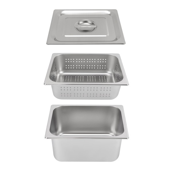 DYNAMI Set of 3 1/2 Size Hotel Pan with Lid,4in
