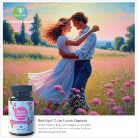 BonVigo Good Mood for 3 Months - High Dose with Natural Complex of Lavender, Passion Flower, Brahmi, Baobab and Serotonin Booster L-Tryptophan, B Vitamins for Psyche* - 180 Capsules