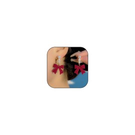 Pearl Bow Earrings for Women Silver Pearl Stud Earrings Black Bow Dangle Earrings Bow Pearl Earrings Trendy Tassel Pearl Drop Earrings Jewelry Gifts for Women (B:Red Bow Earring)