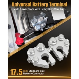 74098 Battery Terminal Connectors, Multi Power Block Applicable to SAE/DIN/EN Battery Top Post, 5 Way Battery Terminal Clamps for Marine Car Boat RV and Vehicles