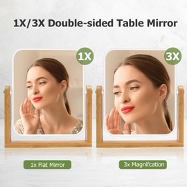 LFOYOU LFOYOU Vanity Mirror Makeup Mirror with Stand, 1X/3X Magnification Double Sided 360 Degree Swivel Magnifying Mirror, 8 Inch Portable Table Desk Counter top Mirror Bathroom Shaving Mirror