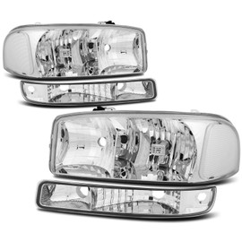 cciyu Headlight Assembly 15850351 15850352 Chrome Housing Clear Reflector Clear Lens Headlamp For GMC Sierra 1500 1999-2006,For GMC Yukon XL 1500/2500 2000-2006