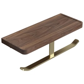 Danpoo Brushed Gold Toilet Paper Holder Wall Mount with Solid Walnut Shelf - Double Roll Storage, Modern Bathroom Organizer