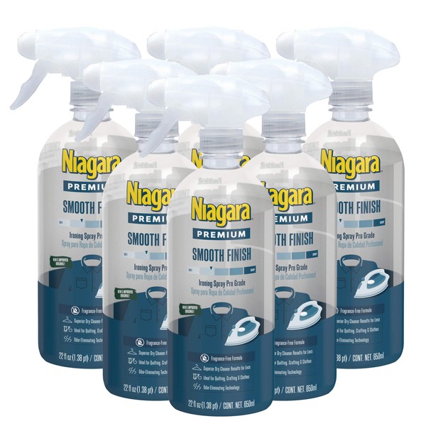 Niagara Spray Starch (22 Oz, 6 Pack) Trigger Pump Liquid Starch for Ironing, Non-Aerosol Spray on Starch, Reduces Ironing Time, No Flaking, Sticking or Clogging, Biodegradable Ingredients, Recyclable