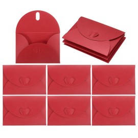 uxcell Mini Envelopes, 25 Pack Greeting Card Envelopes with Heart Clasp Tiny Items Storage Cute Present Card Holder for Wedding Greeting Party Letter Mailing, Wine Red 4" x 2.8"