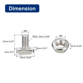 uxcell M6x12mm T Slot Drop-in Bolt and M6 Hexagon Flange Nut Set, 10 Sets Hammer Head T-Bolt T Shape Stud Sliding Screw for 30 Series Aluminum Profile