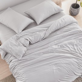 DOZ Sheet Set, 100% Viscose derived from Bamboo, Organically Grown, Buttery Soft, Cooling Sheets, High GSM, Deep Pockets - 3pc - 2 Pillowcases 1 Fitted Sheet (Stripe, Full)