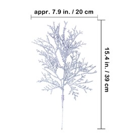 Winlyn 15 Pcs Silver Glitter Artificial Cedar Sprigs Picks Faux Cedar Branches Stems Christmas Tree Picks Sprays 15.4" H for Silver Christmas Tree Wreath Swag Winter Wedding Bouquet Centerpiece Décor