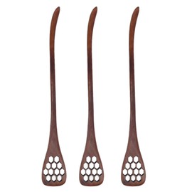QANYEGN Pack of 3 Long Honey Spoons, Wooden Long Handle Spoon with Clear Hex Hole, Mixing Spoons for Mixing and Serving Honey, Ideal for Coffee, Milk, Tea, Desserts and Soups (Lacquer)