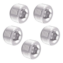 Glarks 5Pcs 304 Stainless Steel 3/8'' NPT Male Pipe Plug Fitting Assortment Set Internal Hex Thread Socket Pipe Plug Kit