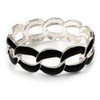 Oval Link Chain Enamel Hinged Bangle Bracelet in Black/Silver Tone/Size