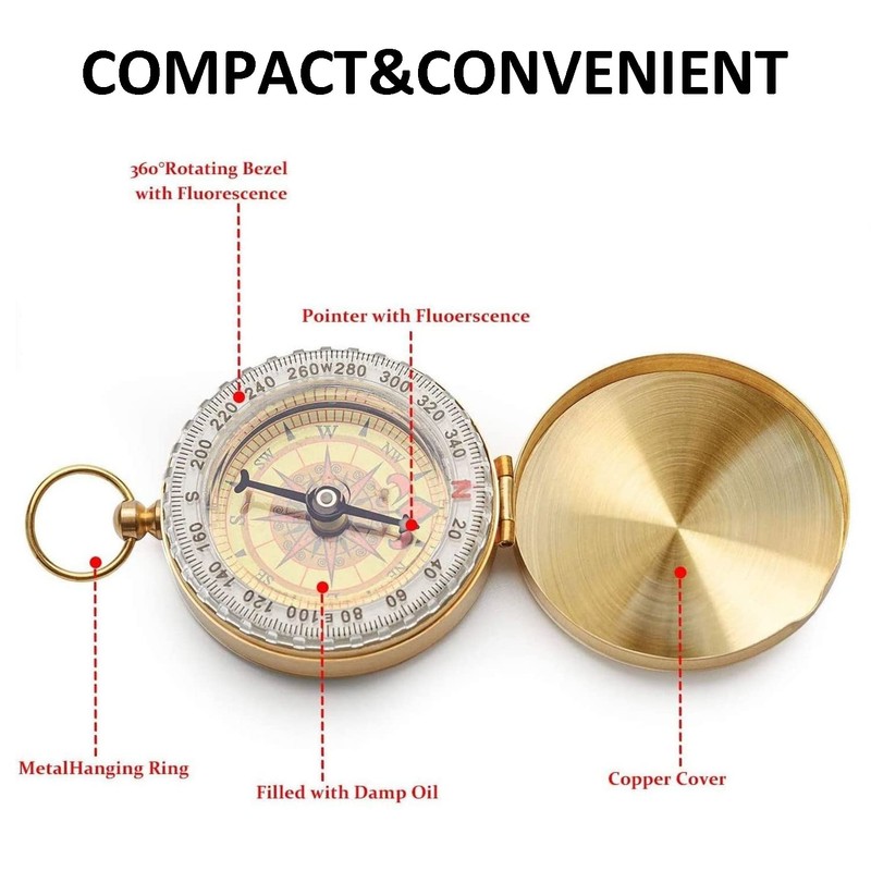 DARENYI Navigation Compass Hiking Luminous Compass Metal Pocket Compass for