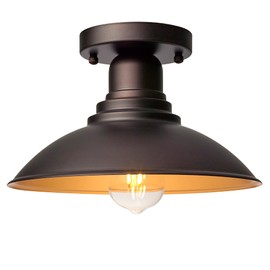 GOLDHILL 10.5" Low Profile Semi Flush Mount Ceiling Light, Modern Farmhouse Metal Fixture with Gold Interior, Damp Rated Outdoor Porch Light for Bathroom & Hallway