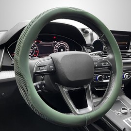 LKWLIKEI - Funda Universal para Volante de Coche, de 15 Pulgadas, Tela de Microfibra Transpirable, Antideslizante, cómoda, cálida en Invierno y Fresca en Verano, Verde